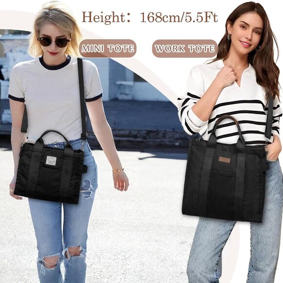 Canvas Tote bag, Casual Reusable Work Totes for Women Teachers with Zippers Pock - Picture 2 of 7